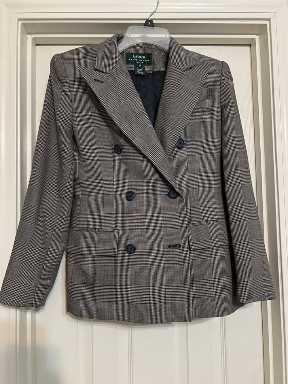 Lauren Ralph Lauren Glen Plaid Double-Breasted Blazer in Gray and Black